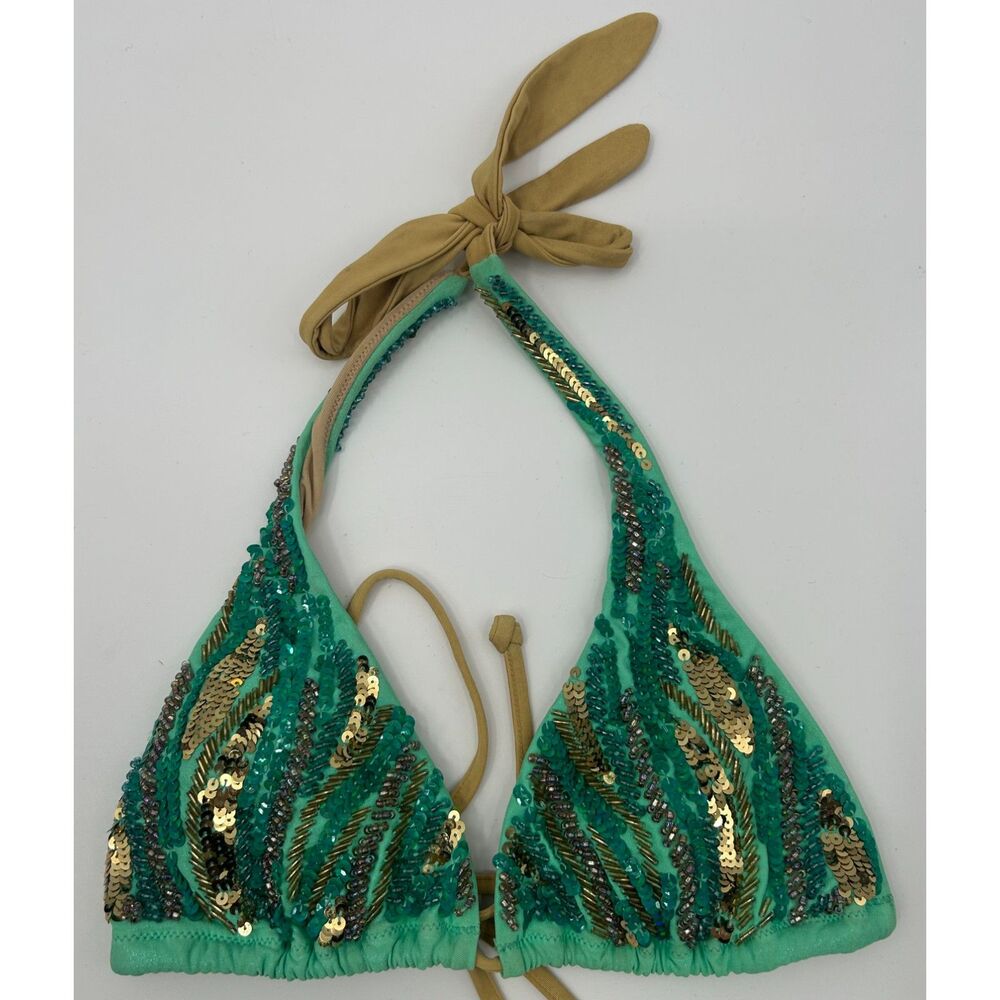 Y2K Victoria's Secret Sequin Triangle Bikini Top Festival S
